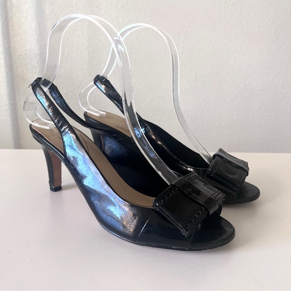 Kate Spade Gracie Black Patent Leather Bow Sling Back Heels Size 7 - Picture 3 of 10
